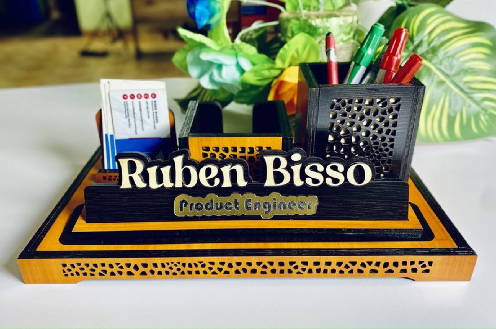 ZITEEF laser-cut desk organizer with engraved name
